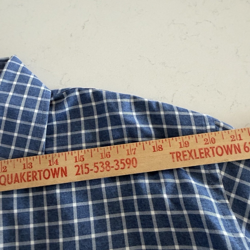 LEDBURY Slim Fit 100% Cotton Blue Herringbone Check Dress Shirt 17.5 34/35 - Picture 5 of 7